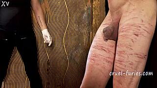 cruel blonde milf whips guy's cock