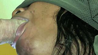 Thick semen oral extraction by ebony mouth on big white cock