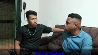 Latina brunette wife cheats with best friend, leading to intense double penetration in red sheer.