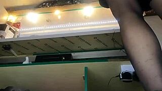 sexy milf with long legs and big pussy lips serves guests in a mini skirt, even in winter cold - upskirt at work