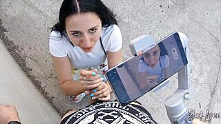 Teen Neighbor Swallows Big Cock In Public Blowjob Video