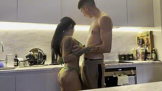 Yasmina khan takes huge cock in kitchen and gets ass pounded