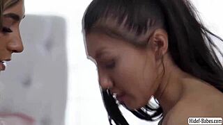 Skinny blonde lesbians maya and lexi explore rimjob seduction