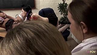 These lesbians love licking after class.