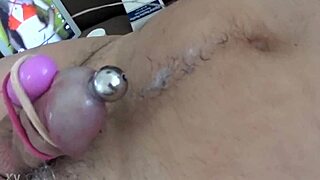 Intriguing sounding on penis leading to cum release