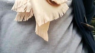 Italian Woman Flashes Tits In Public Garden Then Pees In Tight Pants