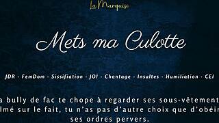 French femdom humiliates with sissification! Listen to her jerk off instructions and cum eating commands!