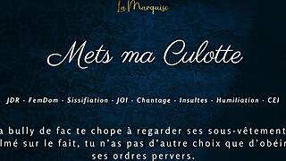 French femdom humiliates with sissification! Listen to her jerk off instructions and cum eating commands!