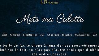 French femdom humiliates with sissification! Listen to her jerk off instructions and cum eating commands!