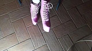 Sitting On A Chair In Pantyhose And High Heeled Boots