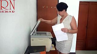 stupid secretary feels exposed as scanner scans her boobs and pussy in office