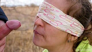 New 2024 game of taste outdoors xsanyany with blindfolded couple and sloppy sucking