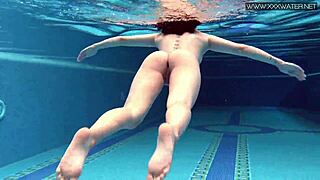 lady dee, cute shy czech teen, swims horny in pool