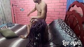 I eat the skinny brunette's pussy on webcam