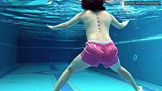 lady dee, cute shy czech teen, swims horny in pool