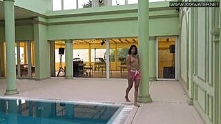 lady dee, cute shy czech teen, swims horny in pool