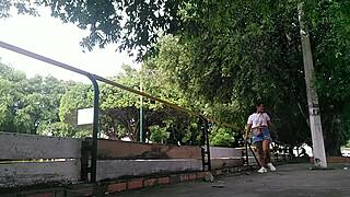 We sneak to the public park for intimate mutual touches and kisses