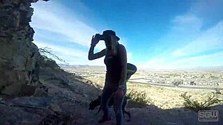 i'm giving a blowjob in this outdoor cave, feeling so exposed and excited with my big cock