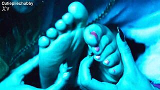Tickling my friend's feet turns into playful pussy fun with my lesbian buddy.