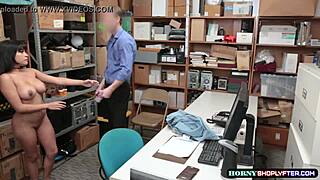 Shoplifter Aryana mounts the officer's massive cock in the shop