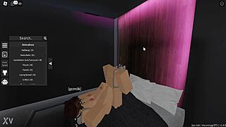 My girlfriend intensely gives me a footjob inside the Roblox game world