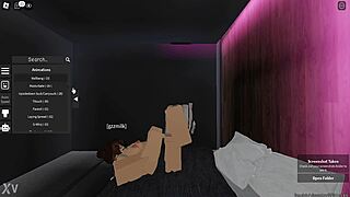 My girlfriend intensely gives me a footjob inside the Roblox game world
