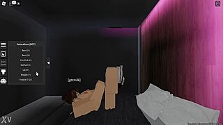 My girlfriend intensely gives me a footjob inside the Roblox game world