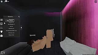 My girlfriend intensely gives me a footjob inside the Roblox game world