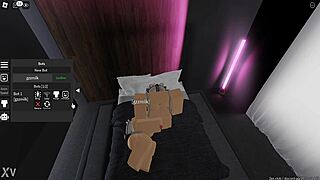 My girlfriend intensely gives me a footjob inside the Roblox game world