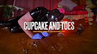 Dominatrix mistress april humiliates slave with cupcake and toes in detailed bdsm session