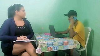 Stepmother seduced by stepson in husband's office, revealing great ass in cuckold taboo