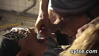 Public cinema bukkake and vineyard trio