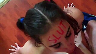 lipstick slut face fucked slapped and spat on