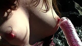 Sweet Slender Brunette Fingers Her Pussy and Uses Vibrator Outdoors in Nature