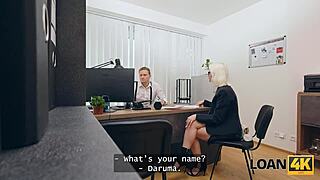 In the OFFICE, a BLONDE WHORE endures ROUGH ANAL FUCKING to secure her LOAN.