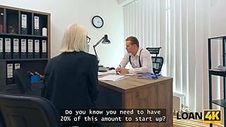 In the OFFICE, a BLONDE WHORE endures ROUGH ANAL FUCKING to secure her LOAN.