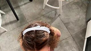 the kitchen gets hot when the pretty maid kneels for daddy's pleasure