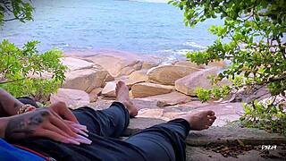 SURPRISE EJACULATION HANDJOB ON BEACH WITH HORNY AMATEUR