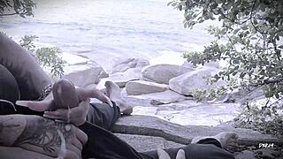 SURPRISE EJACULATION HANDJOB ON BEACH WITH HORNY AMATEUR