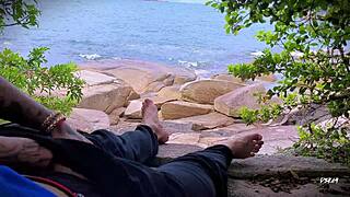 SURPRISE EJACULATION HANDJOB ON BEACH WITH HORNY AMATEUR