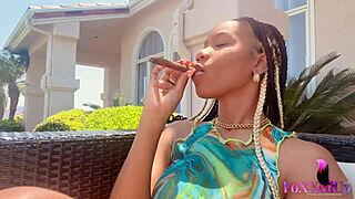 Smoker Beauty Jenna Foxx Rubs Her Horny Trimmed Pussy Outdoors