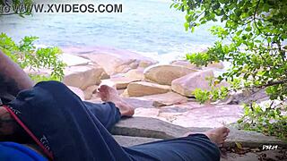 SURPRISE EJACULATION HANDJOB ON BEACH WITH HORNY AMATEUR