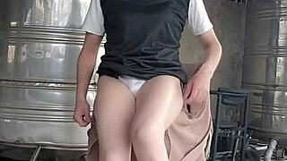 Shemale Ting Xuans Outdoor Dildo Anal Sex In Dress