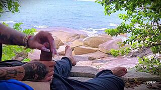 SURPRISE EJACULATION HANDJOB ON BEACH WITH HORNY AMATEUR