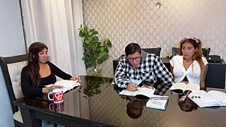 babysitter discovers stepsister's tight pussy feels better than homework