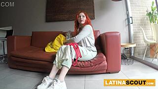 Hot Colombian redhead gets stripped