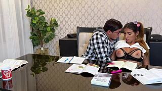 babysitter discovers stepsister's tight pussy feels better than homework