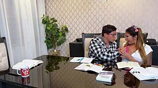 babysitter discovers stepsister's tight pussy feels better than homework