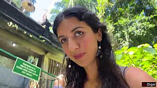 she gets cum on her face in the public locker room, then walks to the waterfall covered in it.