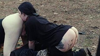 submissive cutie eats ass and piss at roadside picnic, then gets rough face fucking, right?